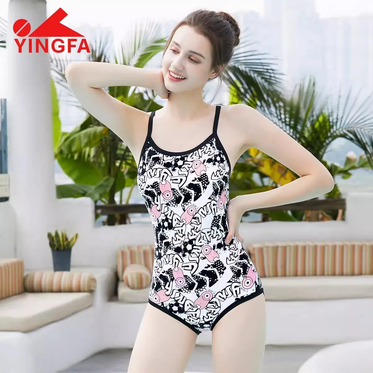 

One-Piece Swimsuit Women's Casual Training Swimwear Hot Spring Bathing Suit Slimming Belly Covering