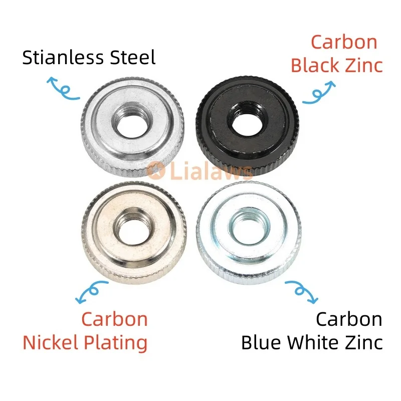 GB807 304 Mur Jempol Knurled Baja Karbon Baja Tahan Karat M2 M2.5 M3 M4 M5 M6 M8 M10 M12 Mur Pengencang Tangan Langkah Kecil Berlapis Zn/Ni