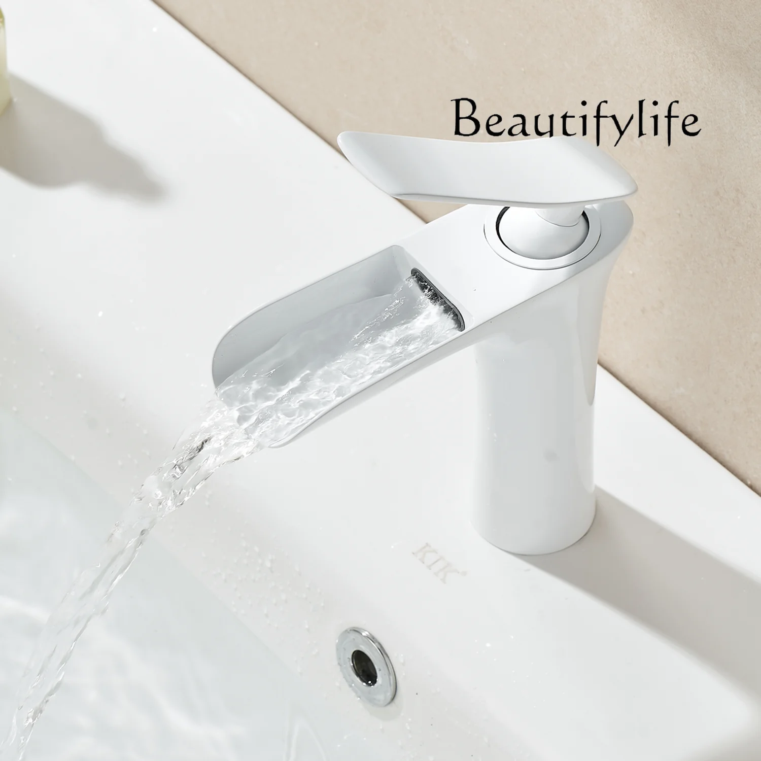 

Creamy wind white creative minimalist all copper waterfall faucet toilet bathroom wash basin hot and cold faucet