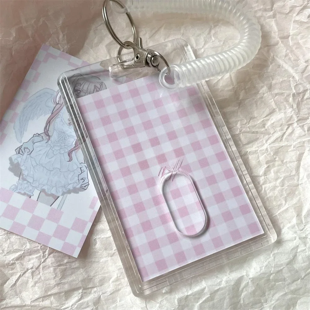 1PC Transparent ID Card Holder, School & Access Card Protective Sleeve with Elastic Keychain