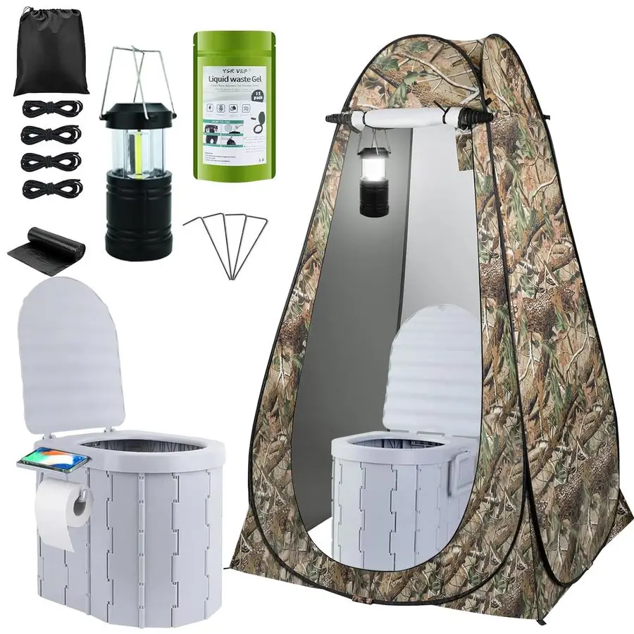 

Набор для туалета, походный туалет с выдвижной палаткой для уединения и гелевыми пакетами для отходов, моющийся портативный уличный душ, раздевалка
