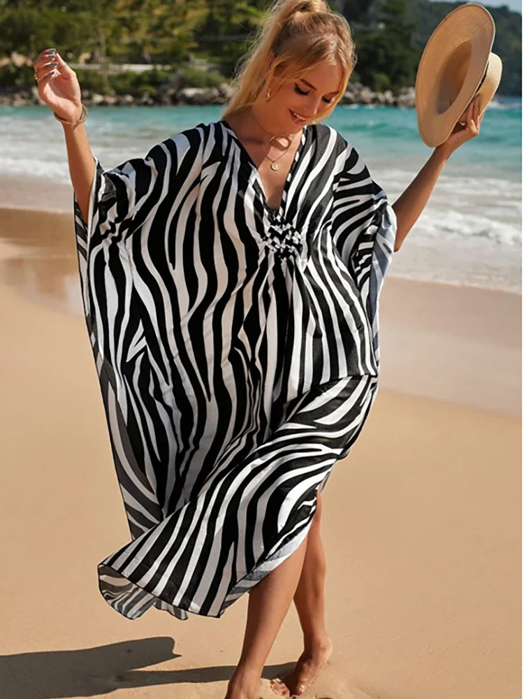 2024 Grote Maat Kaftan Jurken Voor Vrouwen Tie Dye Print Strand Cover Up Robe De Plage Kaftan Badpak Cover Up Strandkleding Tuniek