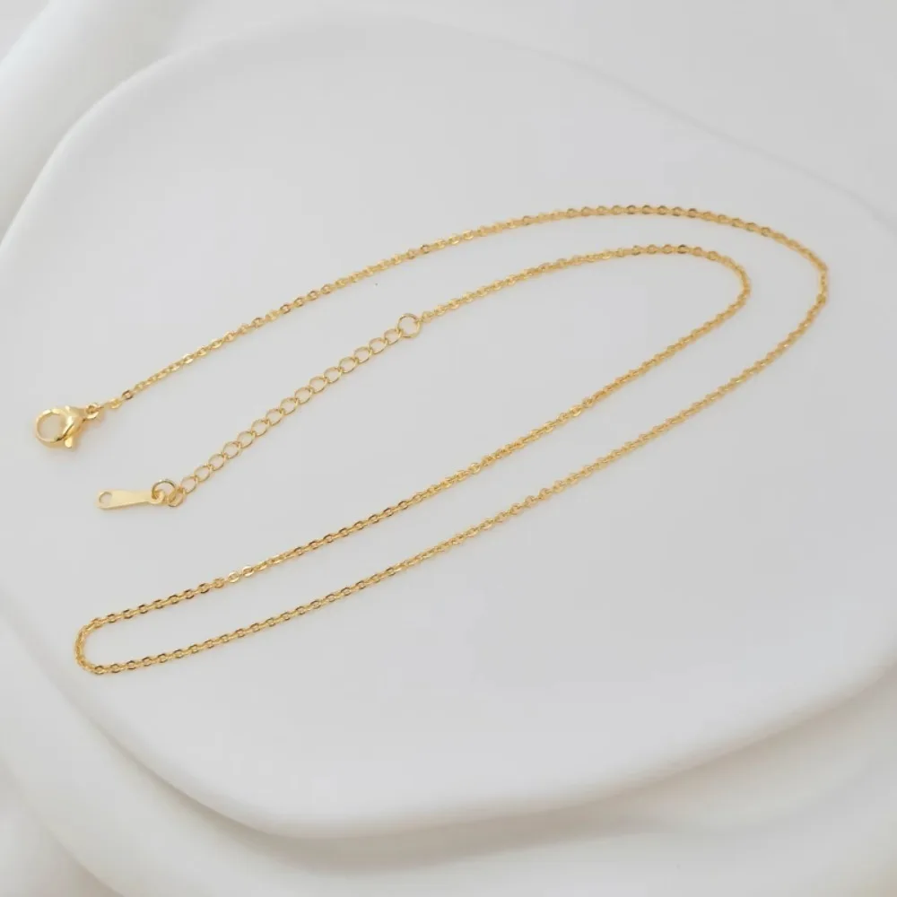 18K Copper-plated Real Gold 1.5mm Flat 0-chain Lobster Clasp Link Finished Necklace Extension Chain, Total Length 46 Cm