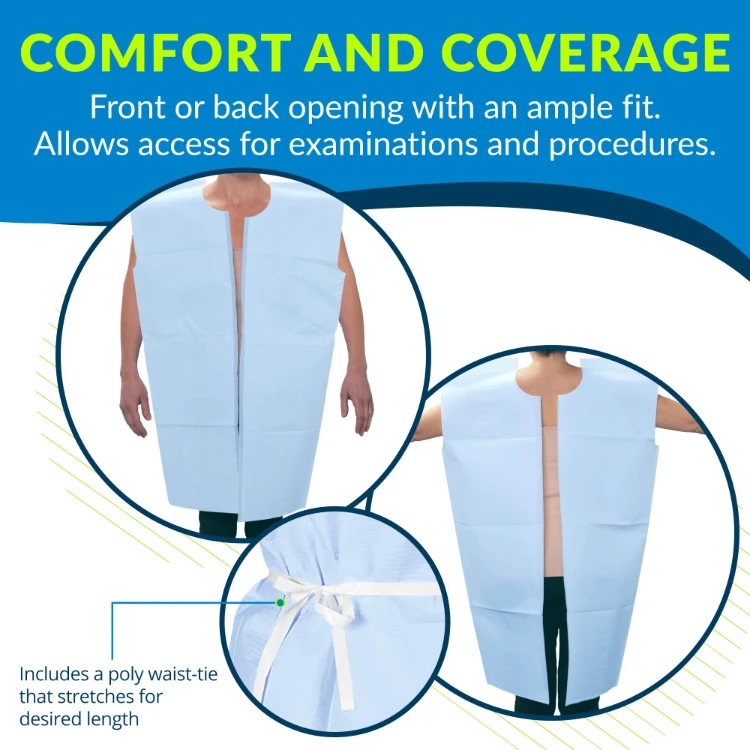 Venda quente de vestidos de pacientes de papel médico descartáveis não estéreis para exame físico