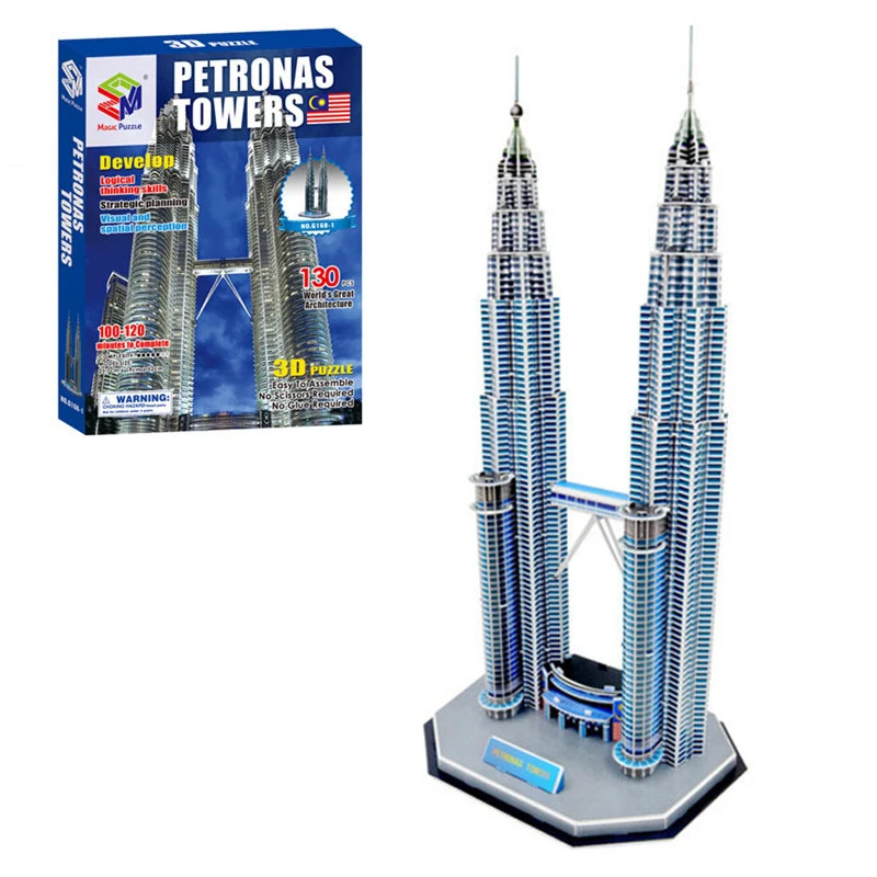 Petronas Twin Towers 3D Paper Puzzle Building Model Toy Malaysia Kuala Lumpur World\'s Great Architecture Boy Girl Travel Gift