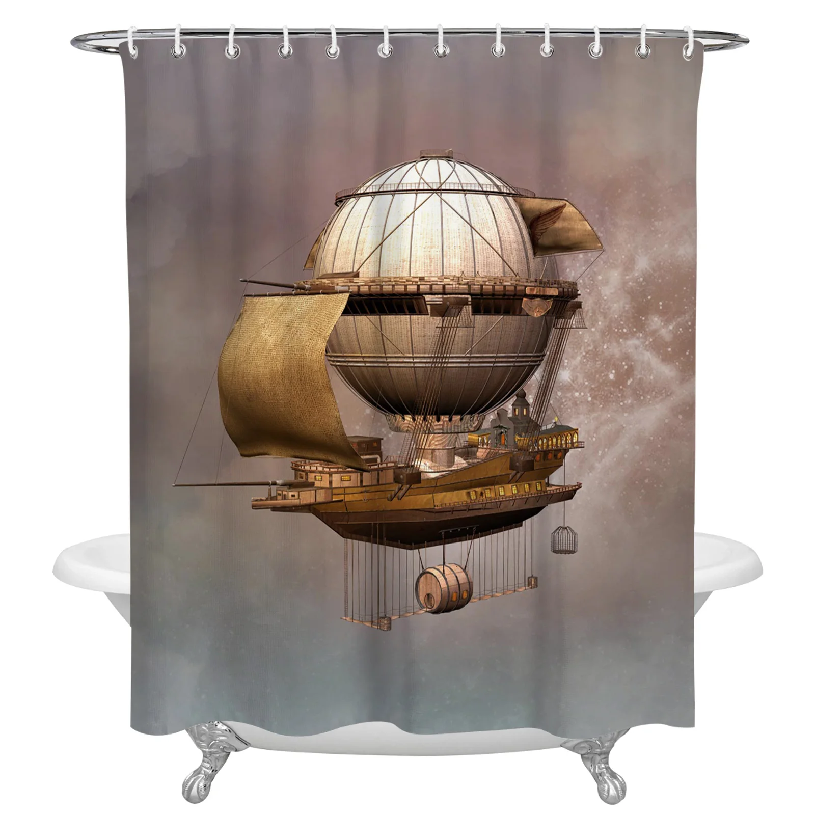 Steampunk Airship Retro Style Waterproof Bathroom Decoration Shower Curtain With Hook Bathtub Curtains Bathroom Accessories