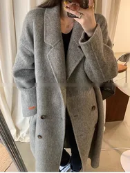 Grey Double-Sided Cashmere Coat For Women's Autumn And Winter New High-End Woolen Mid Length Jacket