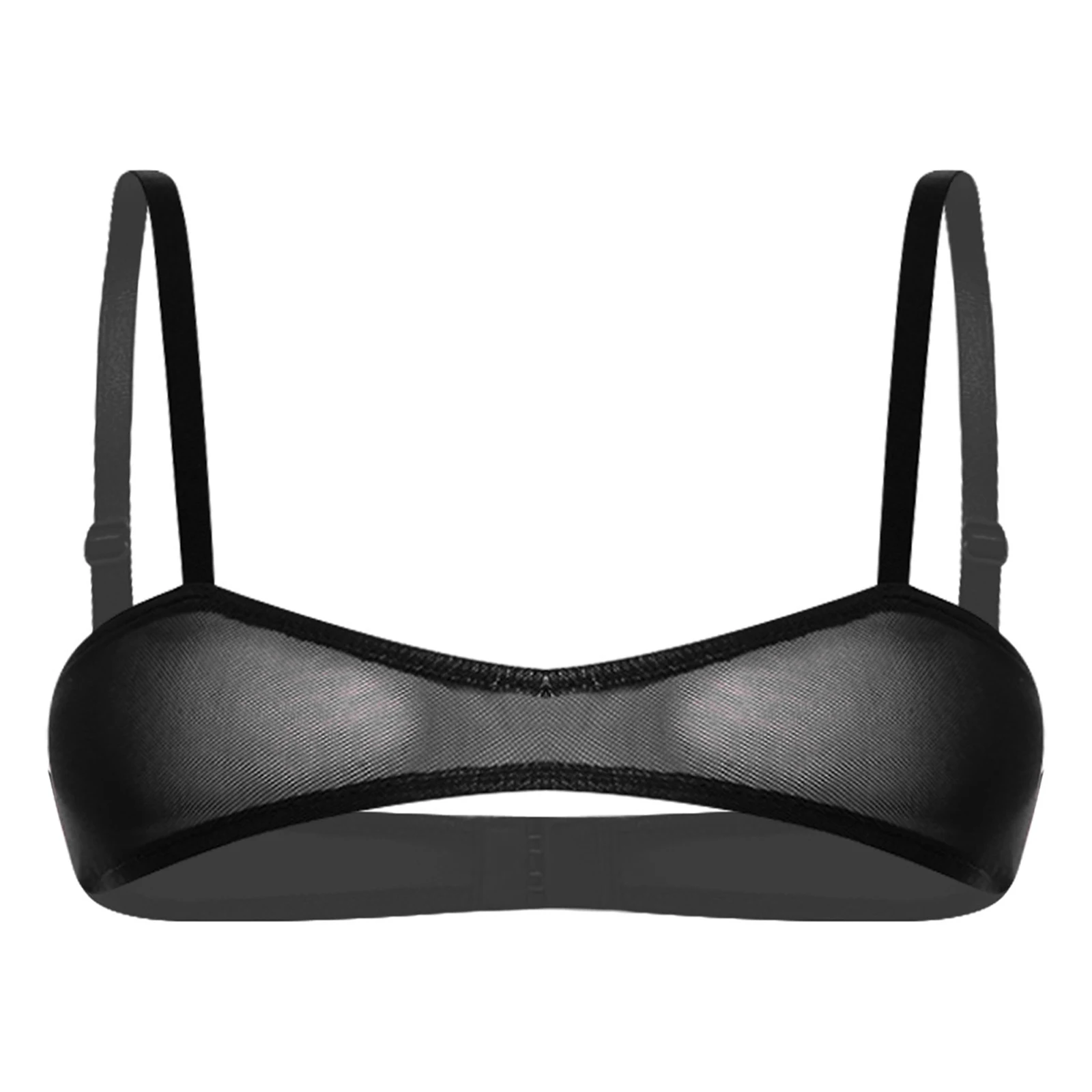 

Womens Lingerie See Through Bra Tops Underwear Sheer Mesh Wirefree No Padding Unlined Mini Bralette Lingerie Top Nightwear