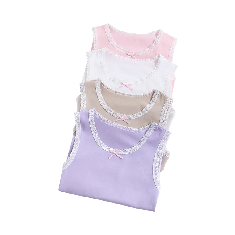 Girl Solid Color Singlet Shirt Kids Cotton Under Shirt Size 100-150 Children Breathable Tops Under Wear Summer Home Wear