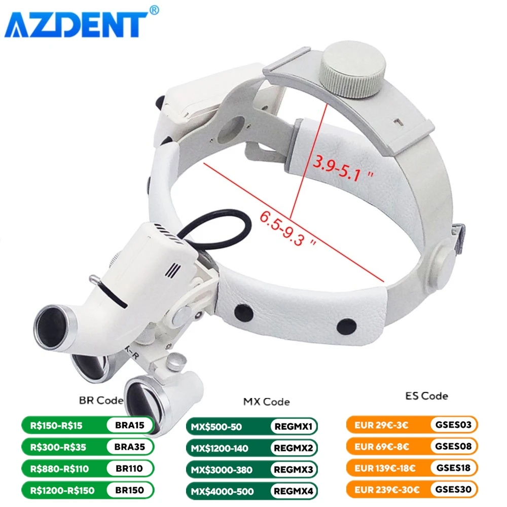 AZDENT Dental LED Headlight Headband Loupe and Light LED Binocular Loupes 3.5X-R Regulowane narzędzia stomatologiczne