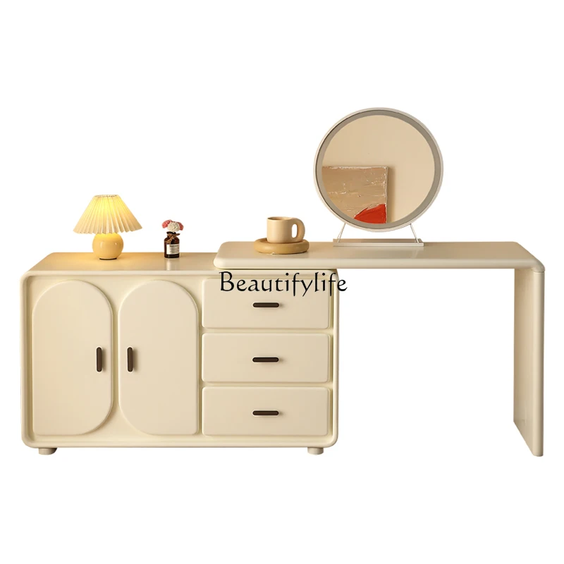 

05-Cream wind solid wood dresser modern simple cream wind storage cabinet integrated writing desk table