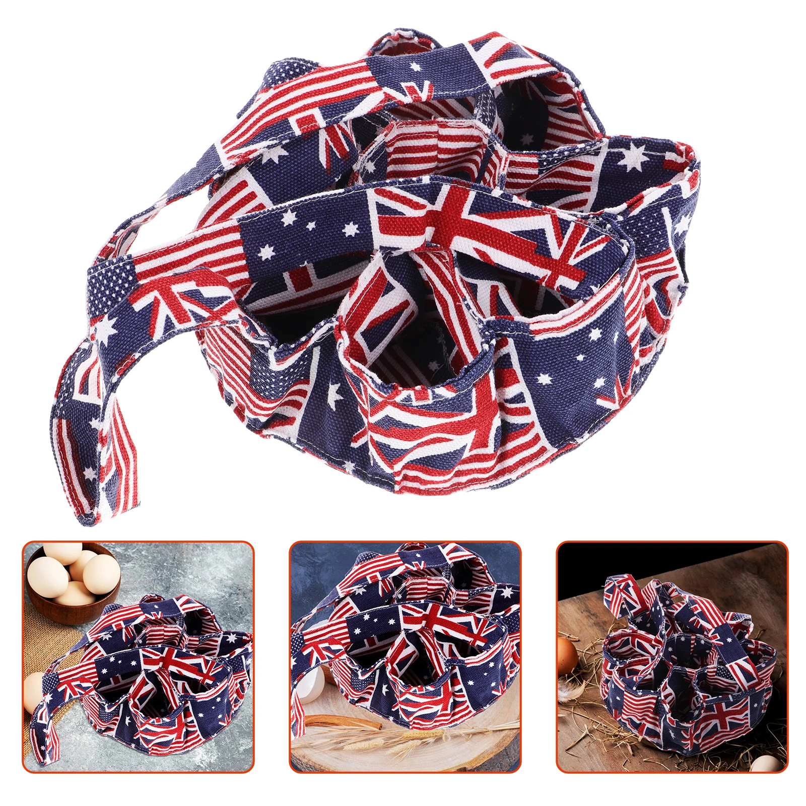 

9pcs Egg Basket For Gathering Fresh Eggs American Flag Pattern Cloth Material Reusable Nine Compartment Design Farmhouse Garden