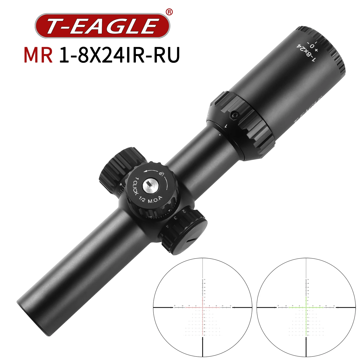 T-Eagle MR 1-8X24 IR-RU Optics Rifle Scope Hunting Riflescope Optical Aim Collimator Tactical Gun Sight Green Illumination