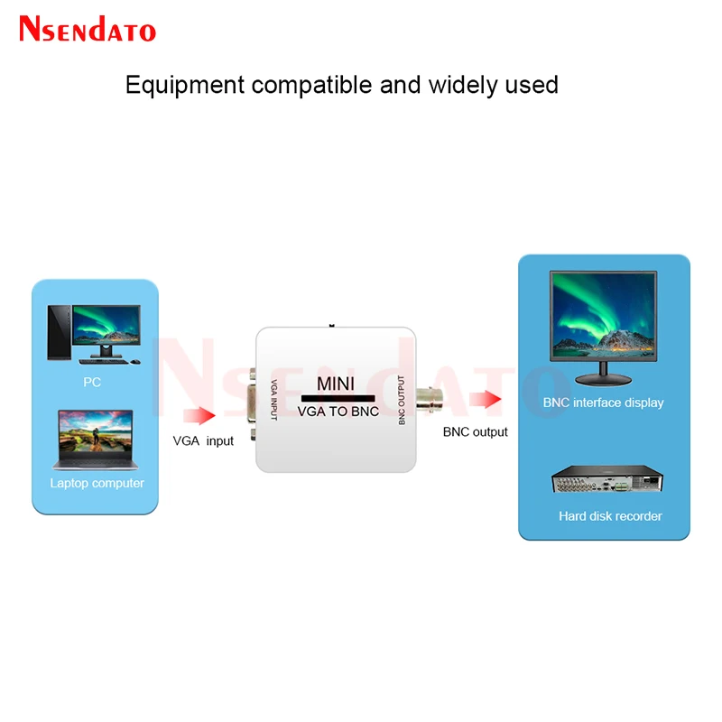 1080P Mini Video Convertor VGA to BNC Video Converter Conversor Composite VGA to BNC Adapter Digital Switch Box For HDTV Monitor