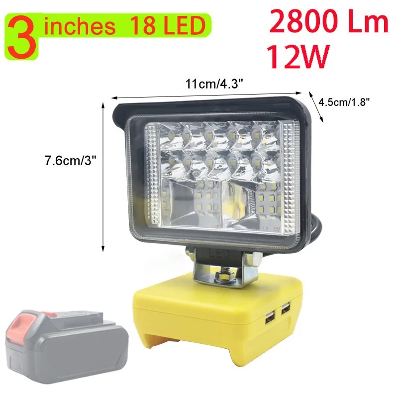 

Car LED Work Lights Flashlights Electric Torch Spotlight For Dewalt 18V 20V 60V Li-ion Battery High Low Beam Control