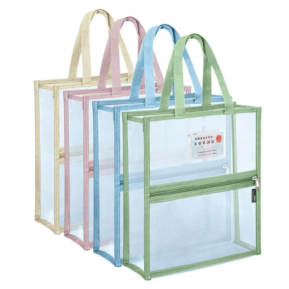 

PVC Material Double Layer Document Bag Simple Design Waterproof Student Handbag Large Capacity Transparent