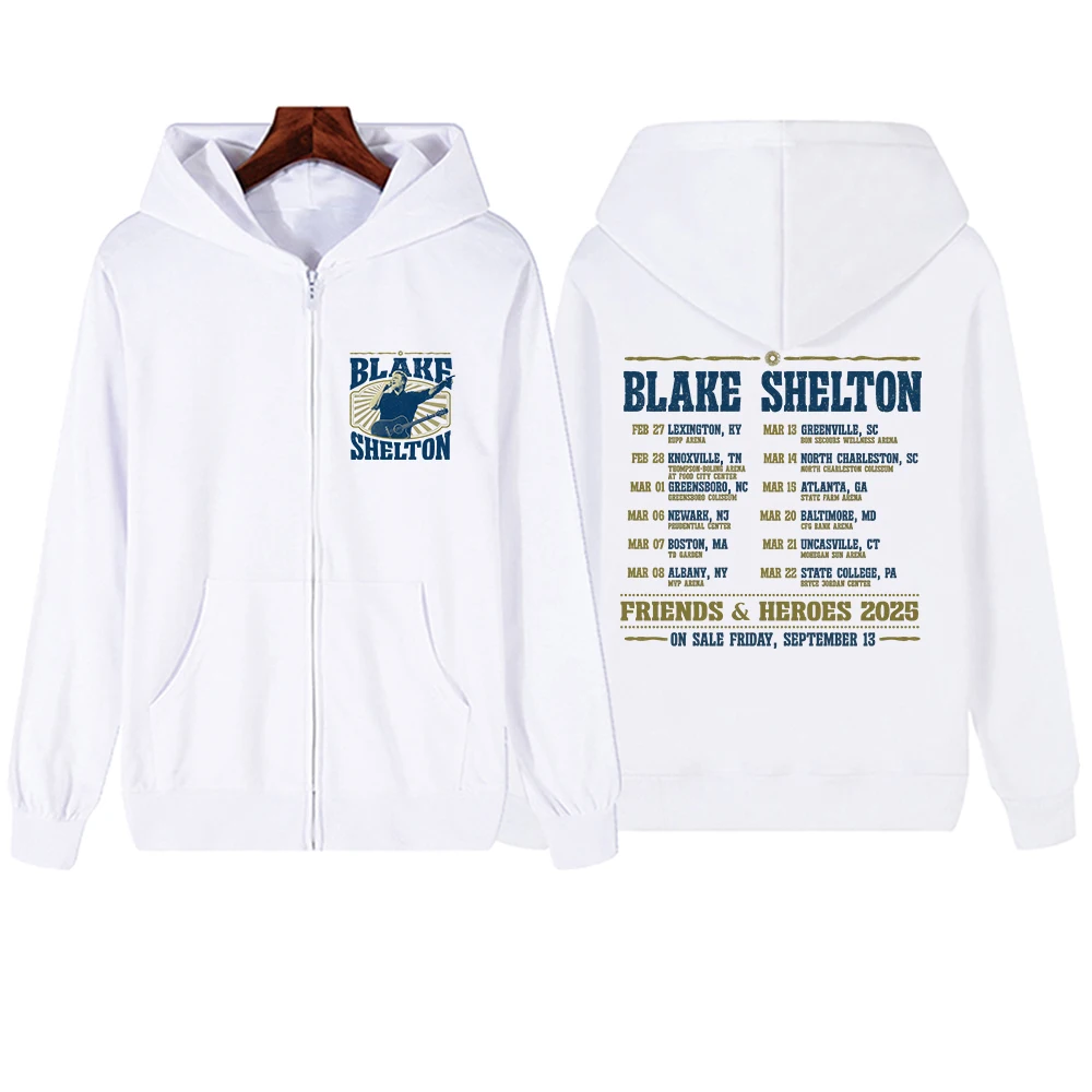 Blake Shelton Friends & Heroes 2025 Tour Sudadera con capucha con cremallera Harajuku Jersey Tops Sudadera Streetwear