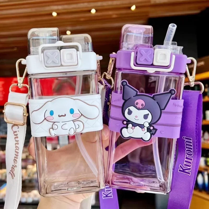 520ML Sanrio Melody Onpompurin Kuromi Cinnamoroll Plastic Bottle Double Drinking Cup Large Capacity Portable Water Bottle