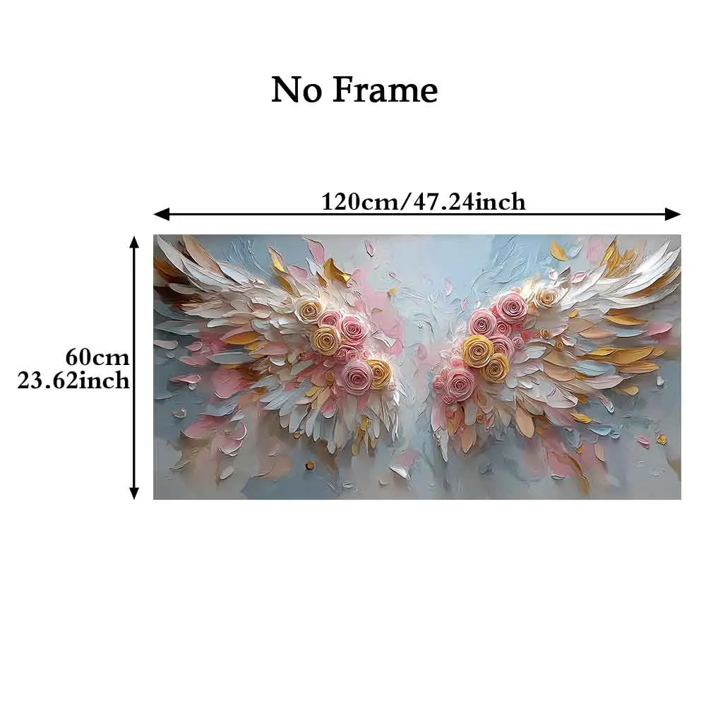 [2D Flat]1pc 23.62*47.24in/60*120cm UnFramed Floral Angel Wings Canvas Wall Art Mural Home Decoration
