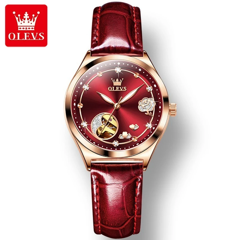 

OLEVS 6601 Mechanical Fashion Watch Round-dial Genuine Leather Watchband Luminous