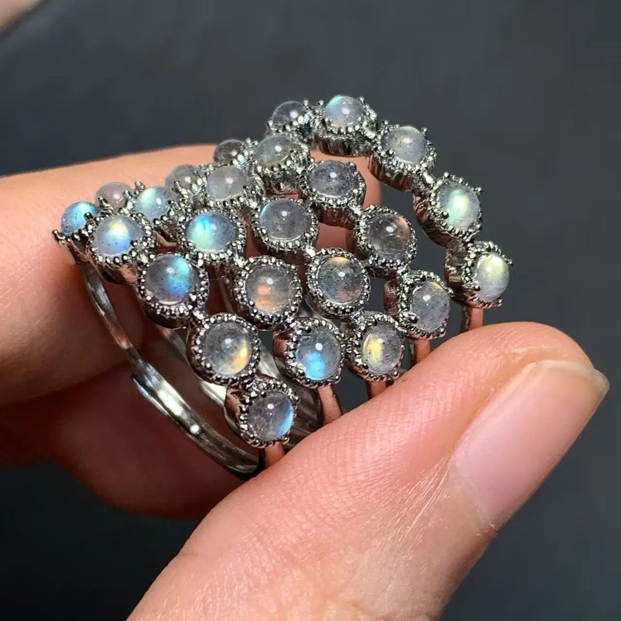 MM Natural Labradorite Moonstone Ring  Adjustable Female Butterfly Jewelry for Women Gift Wholesale High Quality Vintage Fine