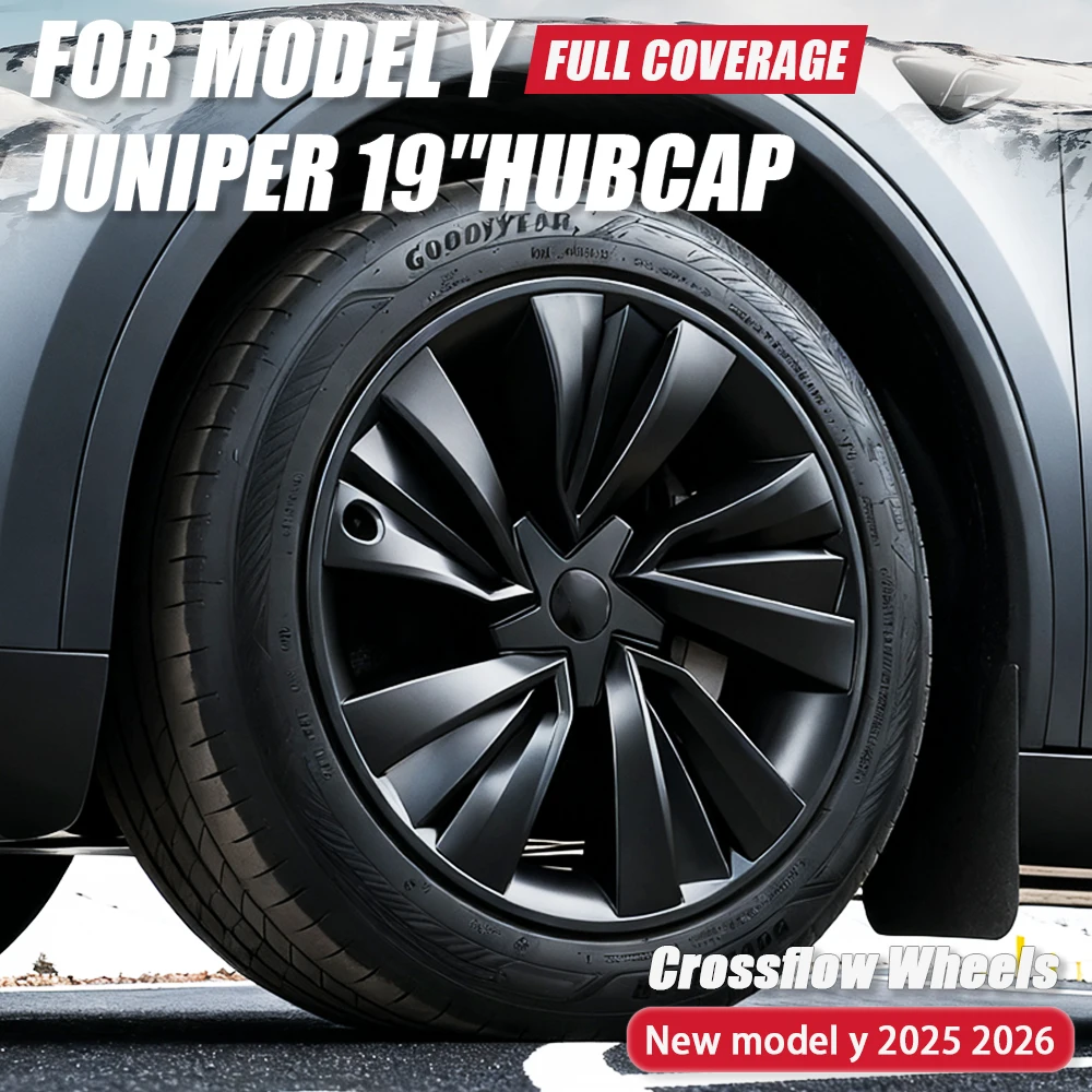 YIKUN 4PCS Radkappe 19 Zoll für Tesla Model Y Juniper Crossflow Räder Abdeckung Leistung Vollrand Reifen Autozubehör 2025 2026