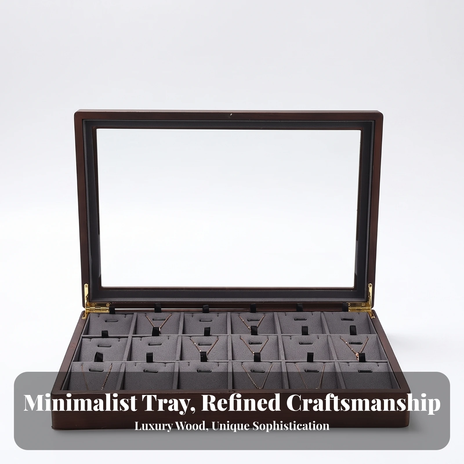 Jewelry Display Tray with Glass Lid Versatile Jewelry Tray with Glass Lid Elegant Sophisticated for Collectors, Dresser