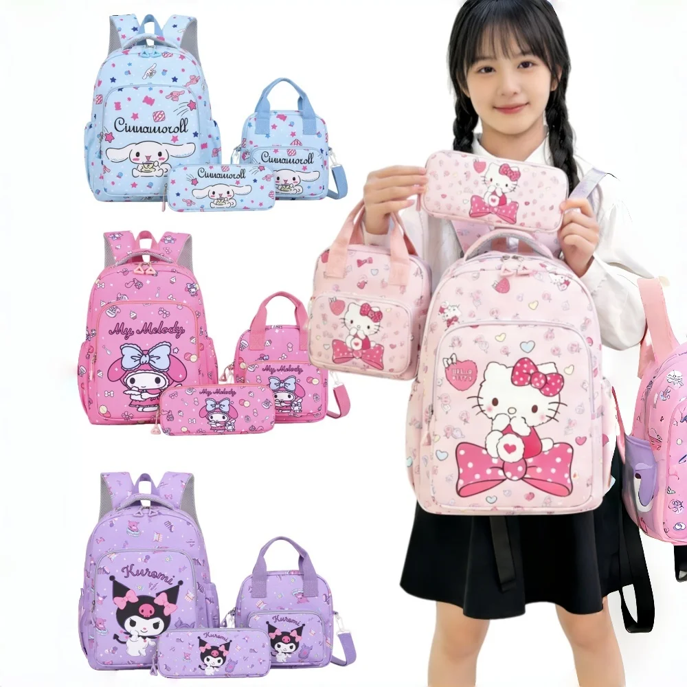 

Набор из 3 предметов: рюкзак Hello Kitty Kuromi Melody, сумка для обеда, пенал, дизайн с множеством карманов, милый подарок к школе и на выпускной