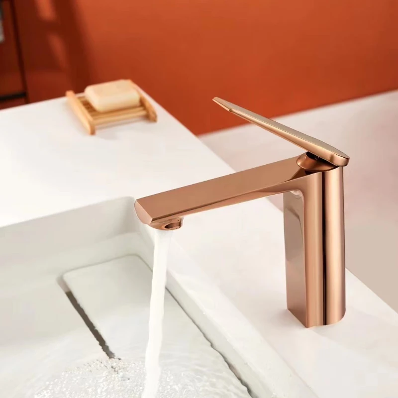 Imagem -02 - Contemporânea Simples Rose Gold Bacia Single Handle Torneiras de Mistura Água Quente e Fria para Banheiro Torneira Lavatório Kit Metal Torneiras