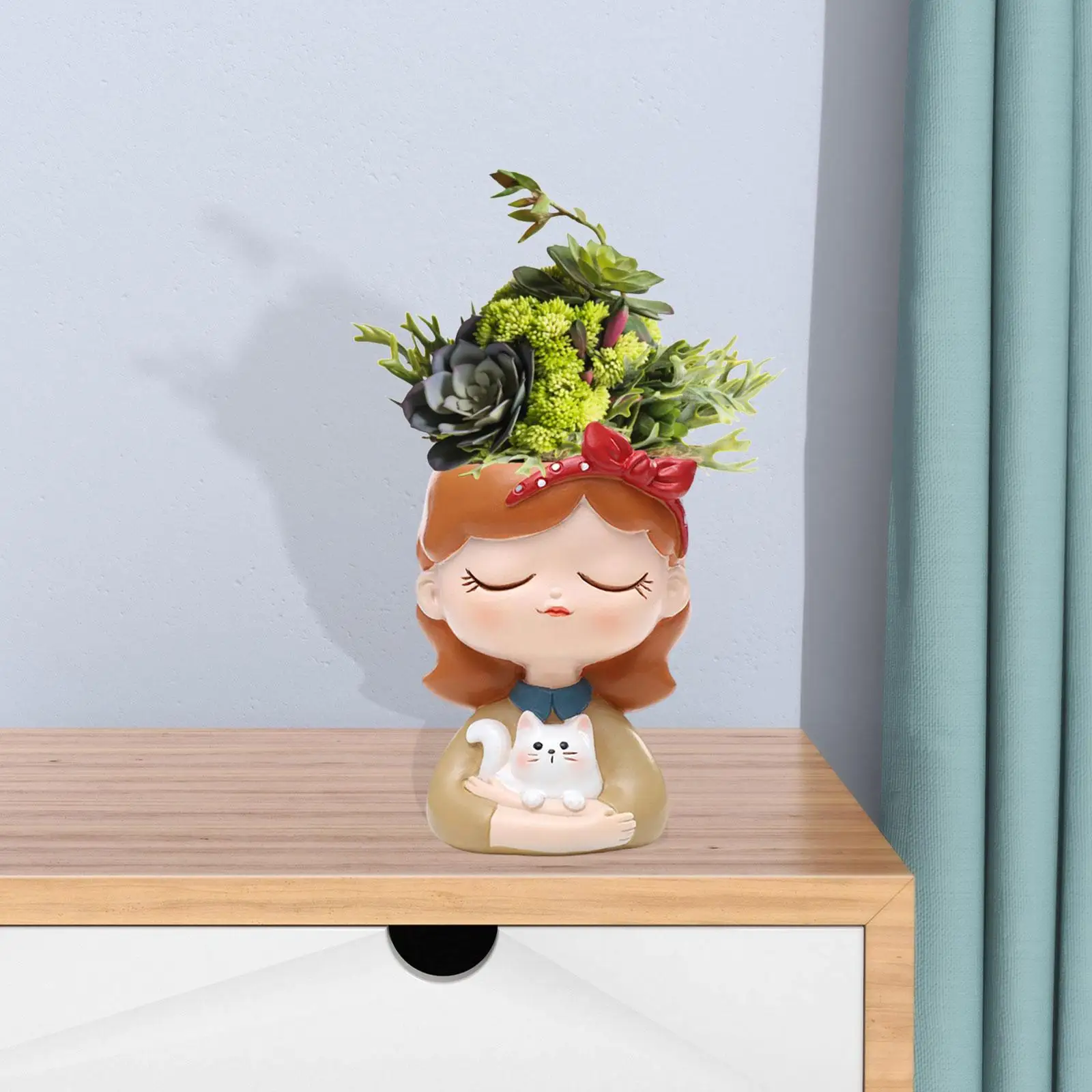 Resin Girl Statue Flower Pot Planter Container Cute Succulent Vase Indoor Outdoor Decor Funny Farmhouse Windowsill Shelf