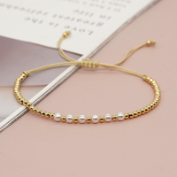 Gold Plated Beaded Surfer Bracelets Natural Pearl Charm Bracelet Handmade Fashion Summer Jewelry for Women Teen Girl Gift