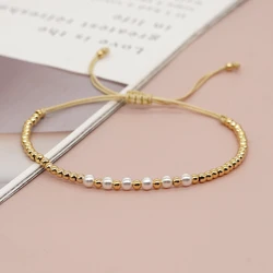 Gold Plated Beaded Surfer Bracelets Natural Pearl Charm Bracelet Handmade Fashion Summer Jewelry for Women Teen Girl Gift