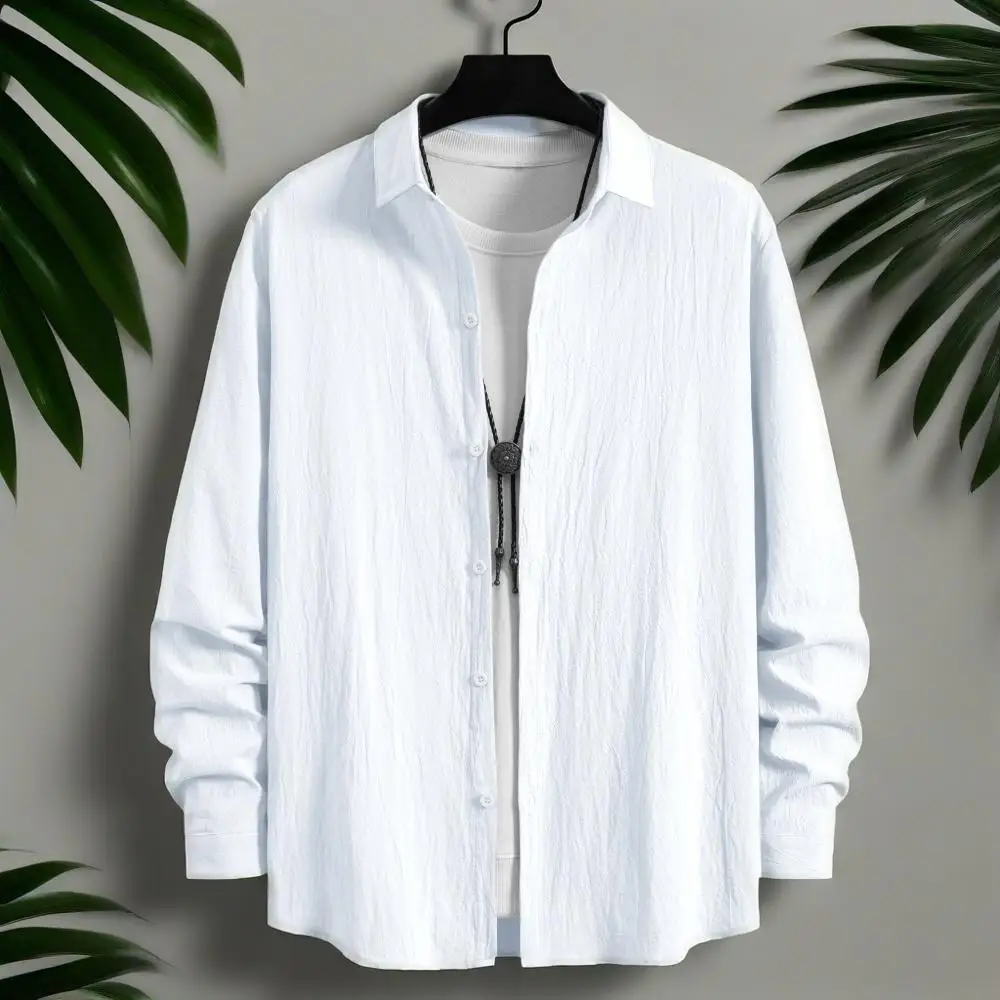 

Мужская весенне-осенняя однотонная рубашка с длинными рукавами и лацканами, повседневный удобный универсальный кардиган на пуговицах