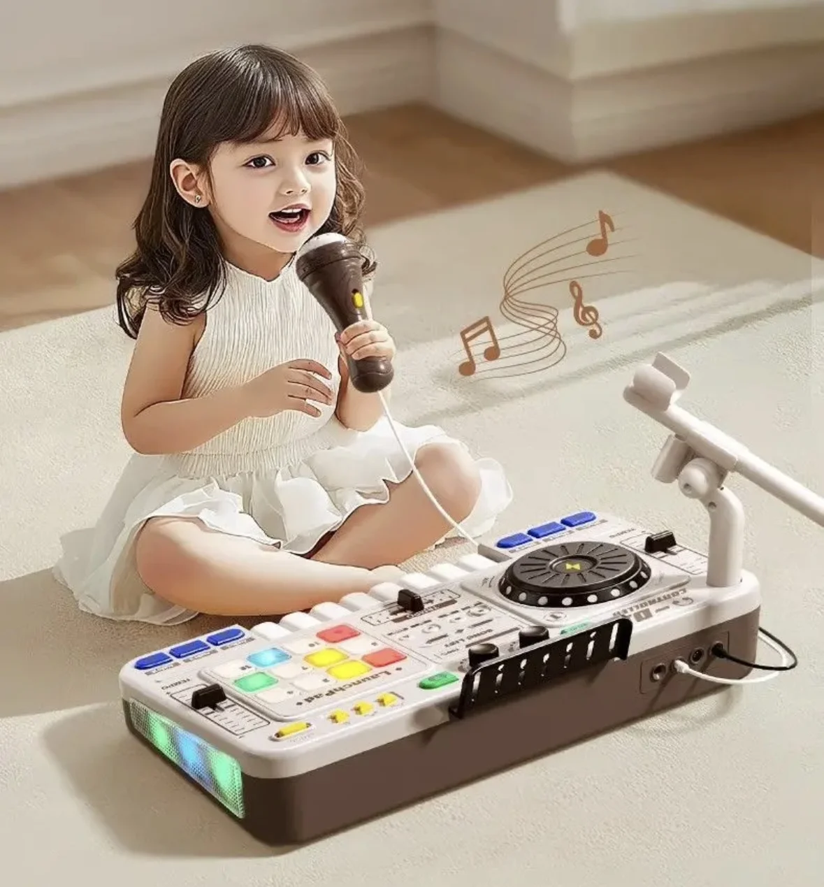 

Kids Multifunctional DJ Mixer & Electronic Piano Toy - Playable Instrument with Microphone, Rechargeable, Unisex Birthday Gift