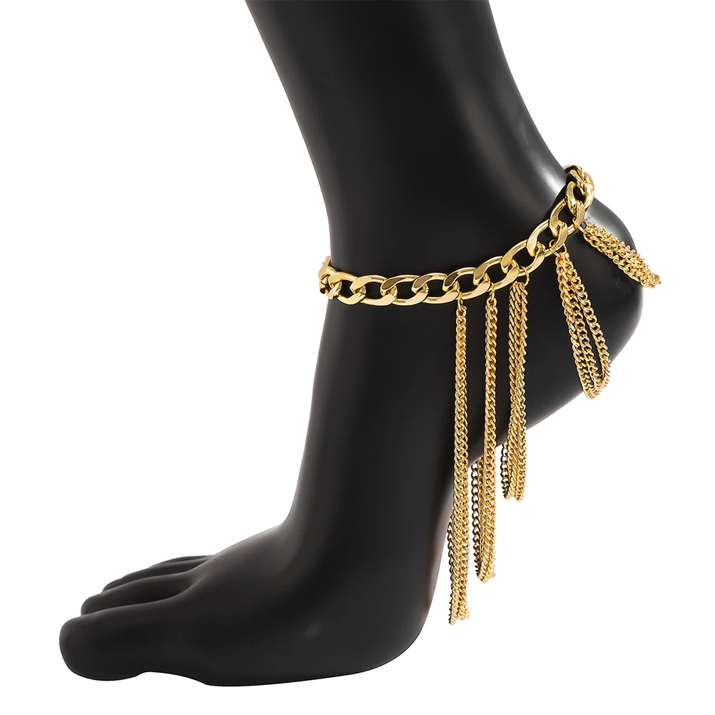 

2 Pcs Anklets Tassel Chain Punk Chains Shoe Jewelry Moon Foot Golden Chunky for Women Women's