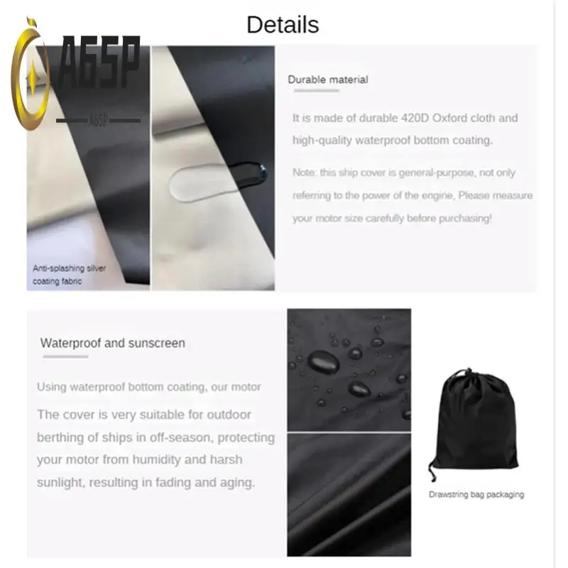 

A65P-420D Silver-Coated Outboard Motor Protective Cover, Waterproof And Dustproof Motor Engine Half Cover, L: 25-40HP Durable