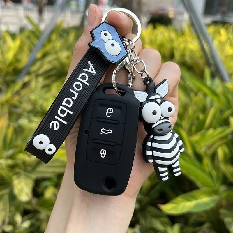 Silicone Car Key Case Cover for VW Volkswagen Passat B5 Polo T4 Golf 4 for Seat Leon 1 Altea Ateca for Skoda Octavia A5 Keychain