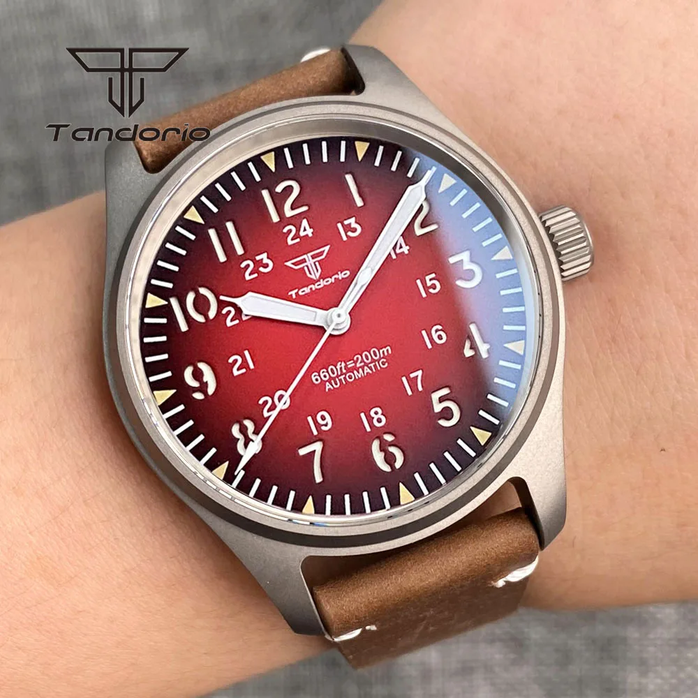 Tandorio Titanium Case Pilot 20BAR Dive Men\'s Automatic Watch Luminous 39mm Fashion Wristwatch Sapphire Crystal Gradient Color