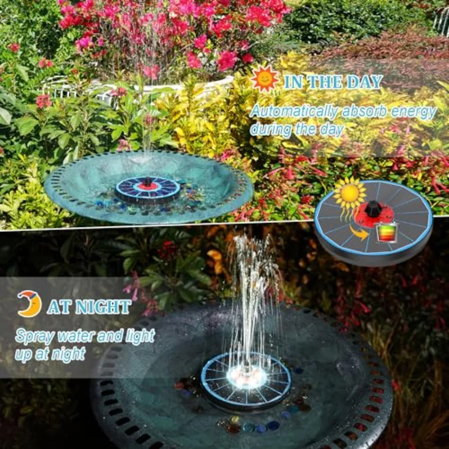 【Spot goods】Solar Fountain Upgrade 3.5W Solar Birdbath Fountains with White Lights Glass Panel 2200mAh Battery Hummingbird Wate view 2