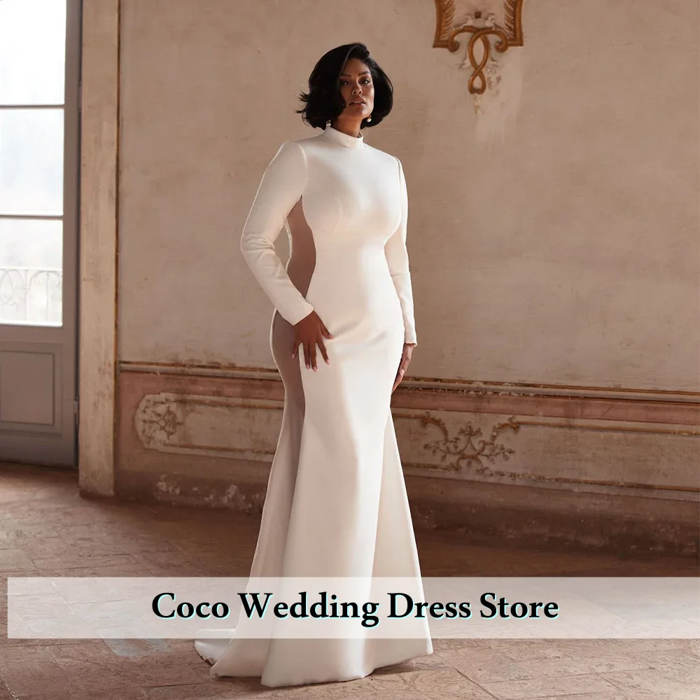 

Сексуальное прозрачное 2-стороннее мягкое атласное свадебное платье русалки с круглым вырезом и длинными рукавами по индивидуальному заказу Vestido De Novia Sirena