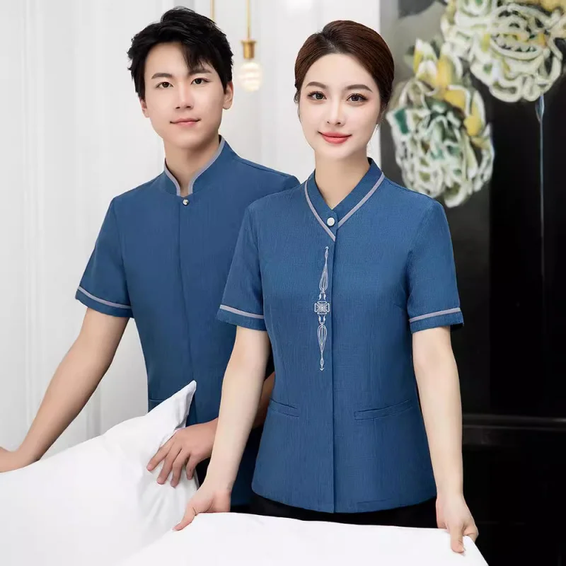 Cleaner Work Clothes Short Sleeve Female Hotel Room Attendant Summer Clothes Housekeeping Property Aunt Cleaner Uniform