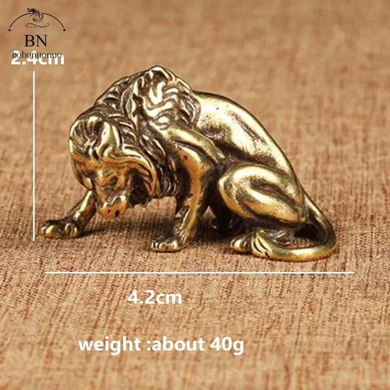 Antique Bronze Strong Lion King Statue Vintage Copper Tiger Lion Leopard Sculpture Ornaments Animal Tea Pet Figure Desktop Decor