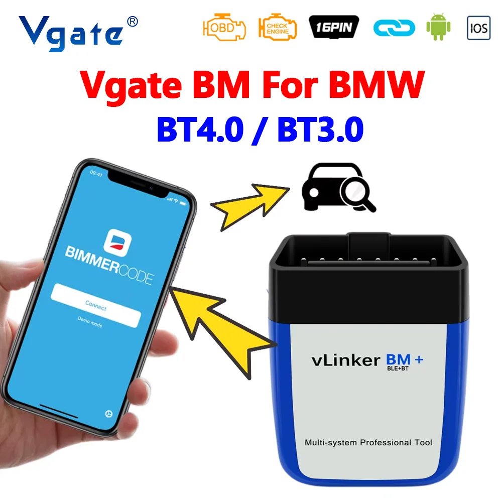 Vgate vLinker BM+ BM For BMW V2.2 OBD2 Car Diagnostic Tool Bluetooth 4.0 Auto Scanner for Bimmercode Android iOS pk ELM327 V1.5