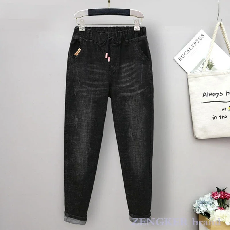 Spring plus size jeans girls Harlan trousers loose and thin work pants elastic high waist pants 4XL 5XL 6XL