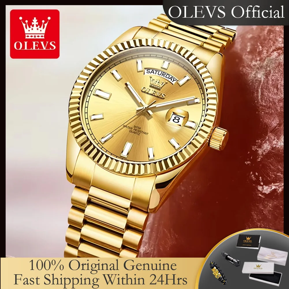 OLEVS 5650 Quarz-Herrenuhren, einzigartige Wochenkalenderanzeige, Luxusmarke, Originaluhren für Herren, leuchtende wasserdichte Herrenuhr
