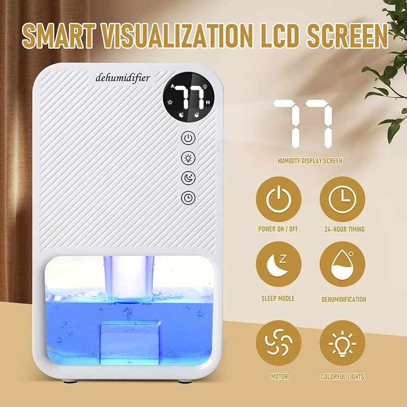 

Bedroom Mini Smart Home Dehumidifier with 7 Light Emitting Diodes, Ultra Quiet & Basement Garage Auto Turn Off Dehumidifier