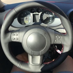 DIY Hand-stitched Black Soft Artificial Leather Car Steering Wheel Cover for Seat Ibiza 6L leon 2007 2008