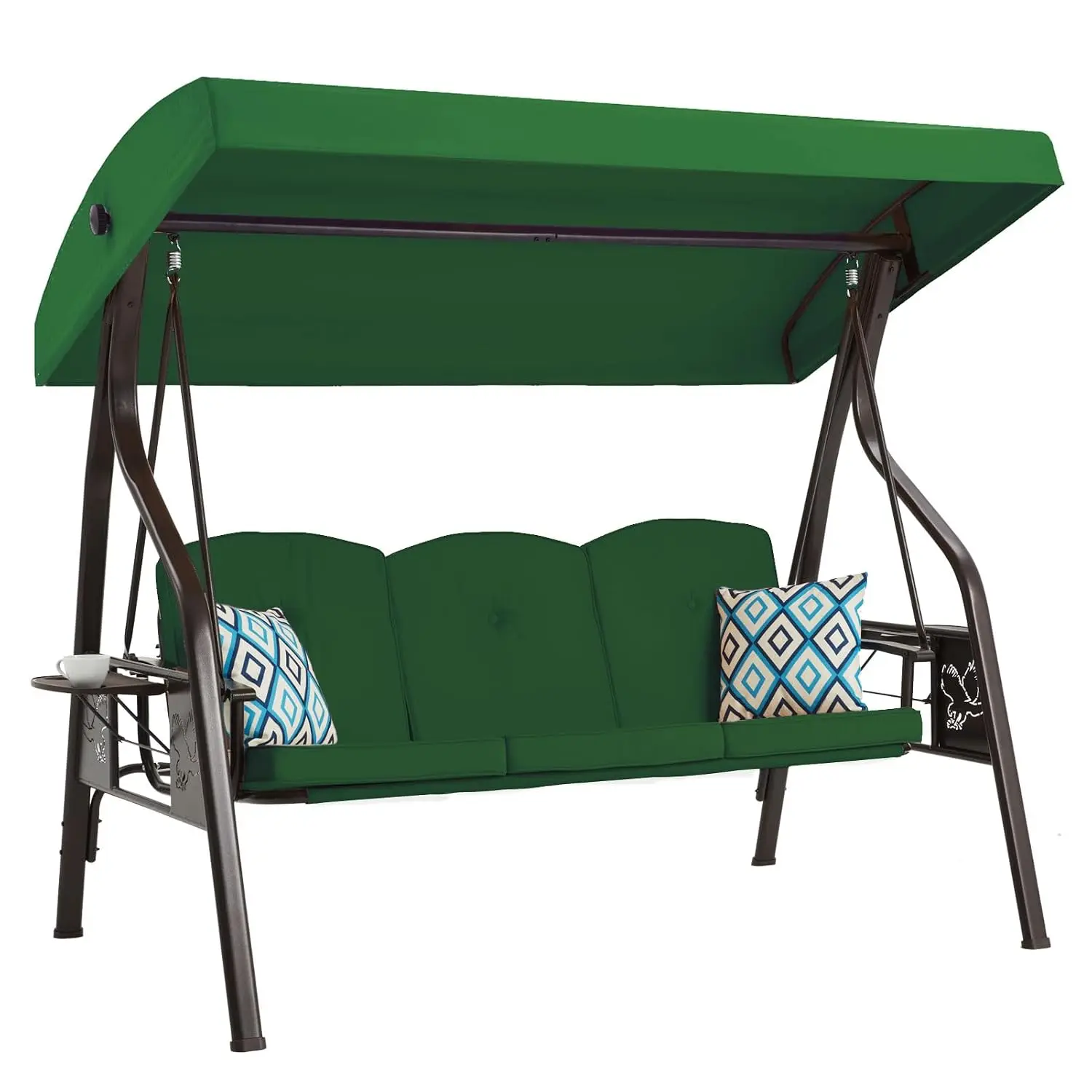 3-Seat Outdoor Porch Swing with Stand & Canopy, 2-in-1 Swing Bed & Chair for Adult Yard w/Pillows & Cup Holder, Customized