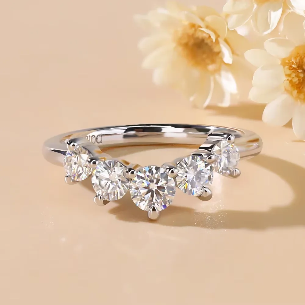 

LinkerLove Half Eternity Moissanite Curved Wedding Band S925 Sterling Silver Crown Engagement Ring for Women Party Fine Jewelry