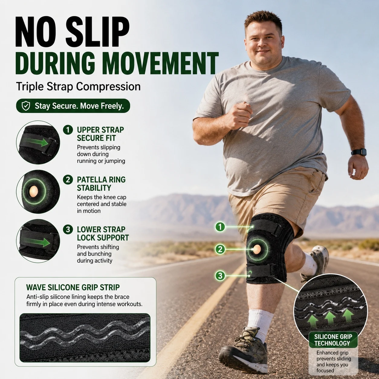 Übergröße Kniebandage XL-8XL, Extra Große Verstellbare Knieunterstützung mit Patella-Stabilisator, Kompressionsbandage zum Laufen und Gehen – Detail 5